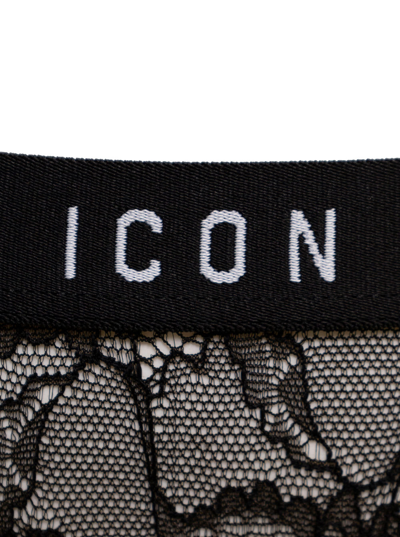 Shop Dsquared2 D-squared2 Womans Black Lace Thong Briefs With Logo Print