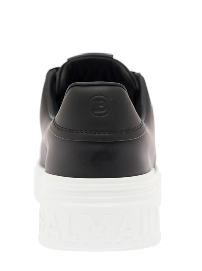 Shop Balmain Mans B-court Black Leather Sneakers