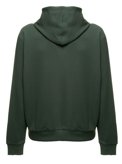 Shop Balmain Mans Green Cotton Hoodie With Logo Print