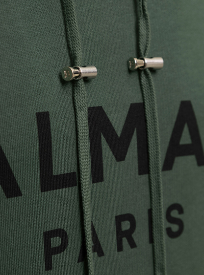 Balmain Mans Green Cotton Hoodie With Logo Print In Green