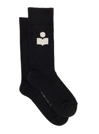 Shop Isabel Marant Womans Siloki Black Cotton Socks With Logo