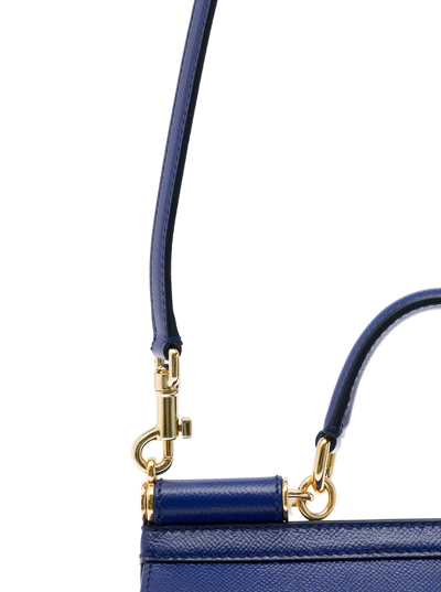 Shop Dolce & Gabbana Womans Sicily Medium Blue Hammered Leather Handbag
