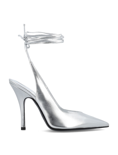 Attico 105mm Venus Metallic Leather Pumps In Silver