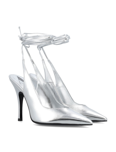 Attico 105mm Venus Metallic Leather Pumps In Silver
