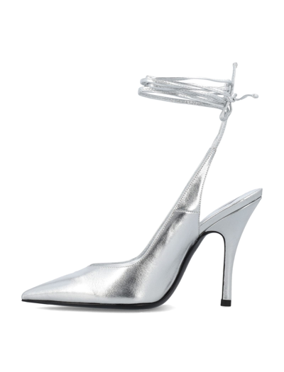 Attico 105mm Venus Metallic Leather Pumps In Silver