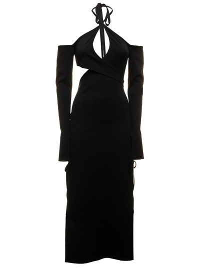 Shop Attico The  Woman's 'greta'  Black Cotton  Midi Dress And Cut Out Details