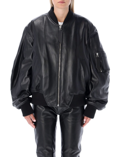 Shop Attico Anja Leather Bomber In Black