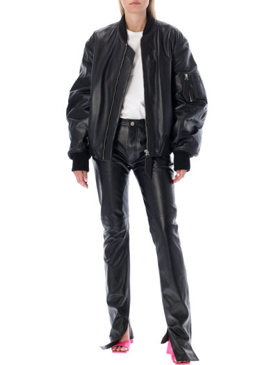 Shop Attico Anja Leather Bomber In Black
