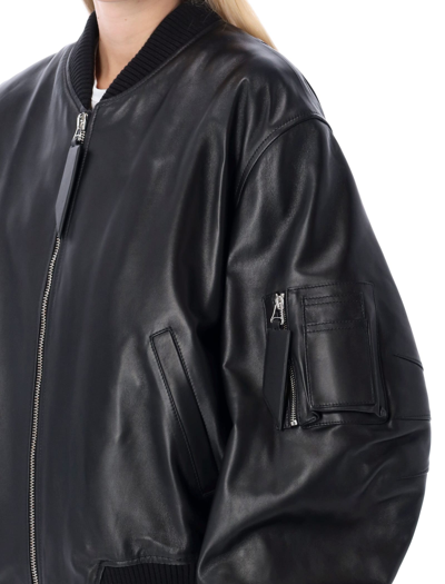 Shop Attico Anja Leather Bomber In Black