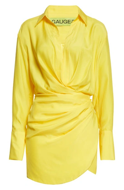 Shop Gauge81 Naha Long Sleeve Silk Shirtdress In Lemon