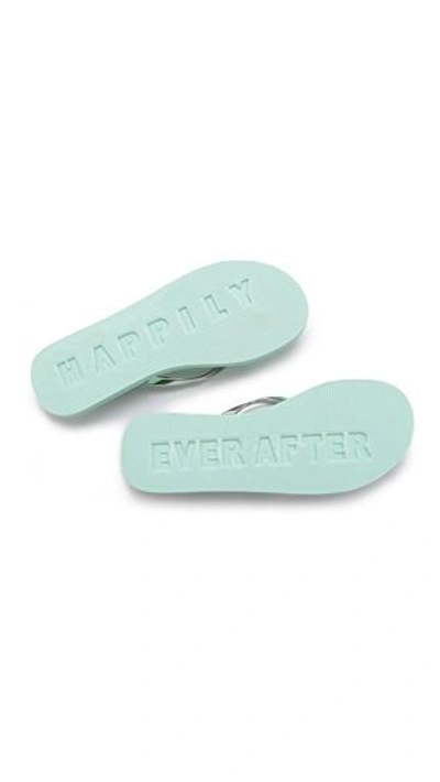 Shop Kate Spade Happily Imprint Flip Flops In Silver/light Blue