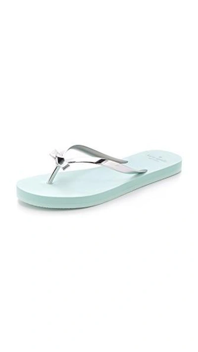 Shop Kate Spade Happily Imprint Flip Flops In Silver/light Blue