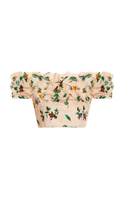Shop Agua By Agua Bendita Aceituna Ranas Linen Cropped Top In Floral