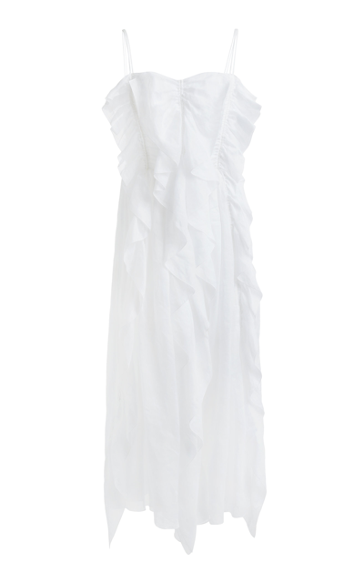 Shop Chloé Women's Ruffled Ramie Voile Midi Dress In White,pink