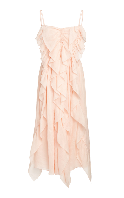 Shop Chloé Ruffled Voile Midi Dress In Pink