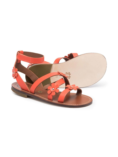 Shop Pèpè Rouge Floral Appliqué Sandals In Orange