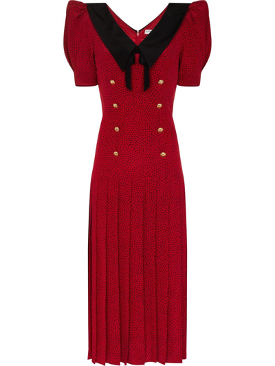 Shop Alessandra Rich Heart-print Pleated Dress In Red