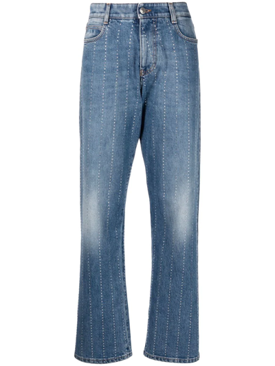 Shop Stella Mccartney Rhinestone-embellished Straight-leg Jeans In Blue