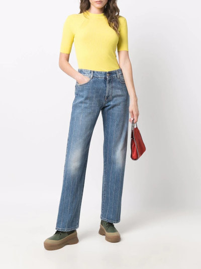 Shop Stella Mccartney Rhinestone-embellished Straight-leg Jeans In Blue
