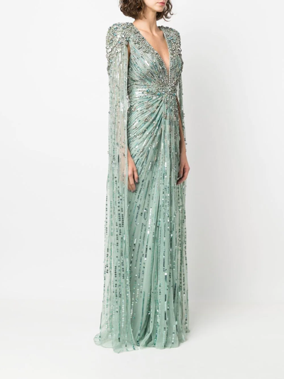 Jenny Packham Lotus Lady Cape-effect Embellished Tulle Gown In Gentle ...