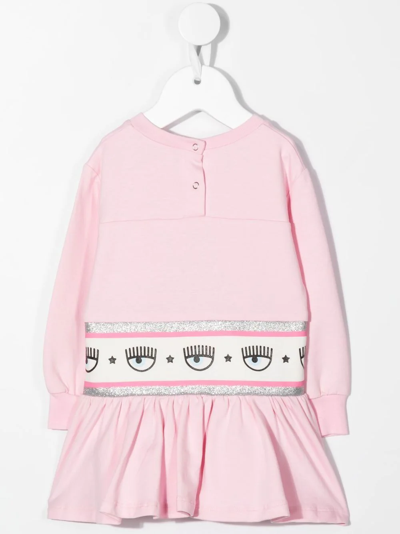 Chiara Ferragni Light Pink Sweater Dress In Cotton With Embossed Logo On The Waist In Pink