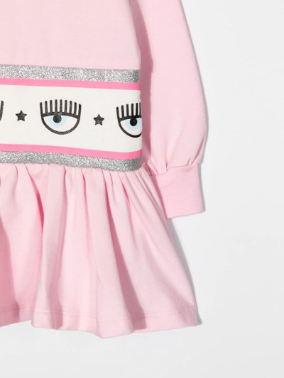 Chiara Ferragni Light Pink Sweater Dress In Cotton With Embossed Logo On The Waist In Pink
