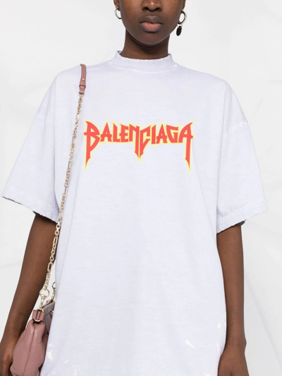 Balenciaga Oversized Metal Logo-print T-shirt In Grey | ModeSens