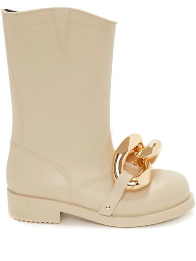 Shop Jw Anderson Chain Low-heel Wellies In Neutrals