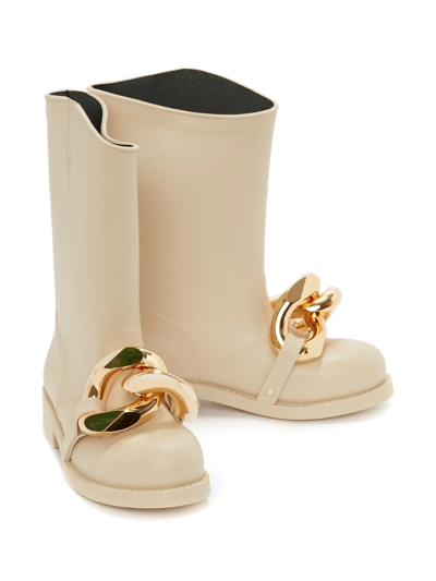 Shop Jw Anderson Chain Low-heel Wellies In Neutrals