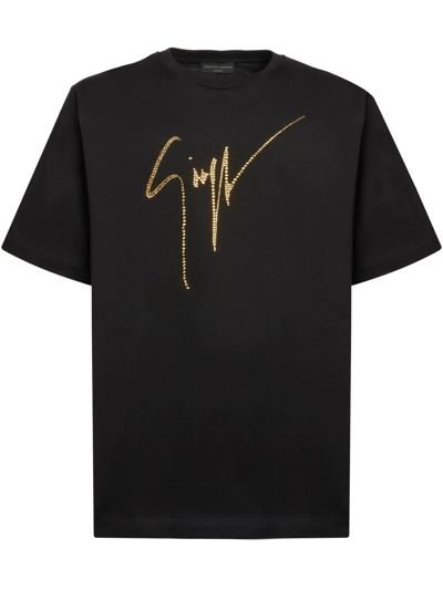 Shop Giuseppe Zanotti Rhinestone-embellished Logo T-shirt In Black