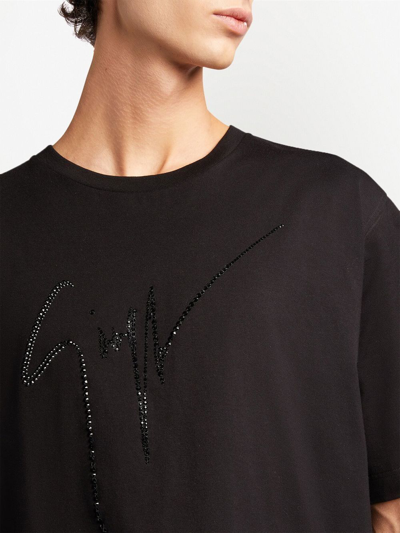 Shop Giuseppe Zanotti Rhinestone-embellished Logo T-shirt In Black