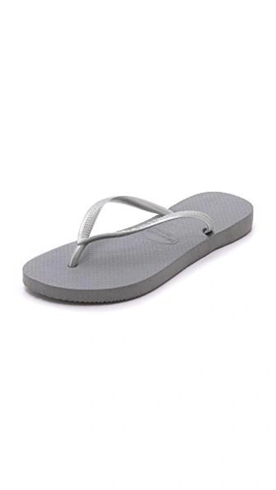 Shop Havaianas Slim Flip Flops In Grey/silver