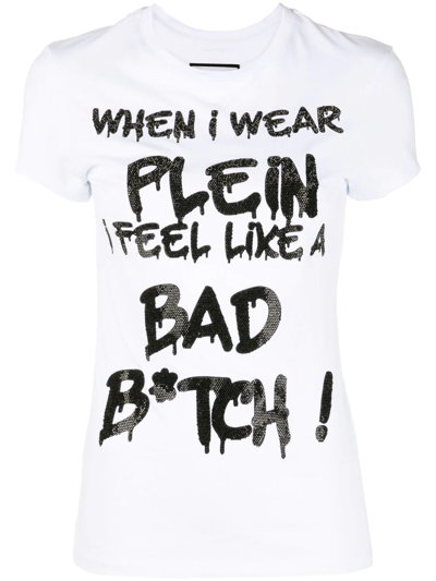 Shop Philipp Plein Sexy Pure Rhinestone-embellished T-shirt In White