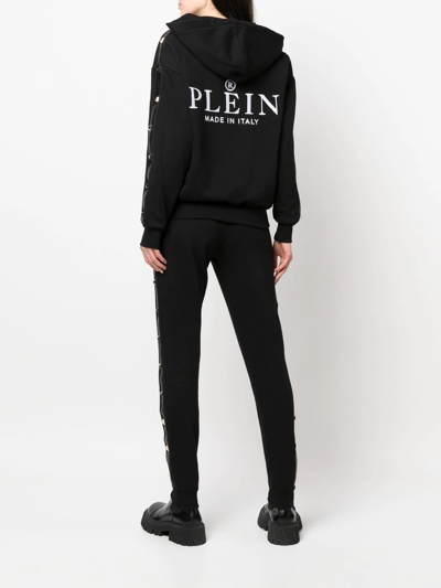 Shop Philipp Plein Studded Zip-front Hoodie In Black