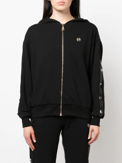 Shop Philipp Plein Studded Zip-front Hoodie In Black