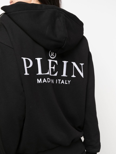 Shop Philipp Plein Studded Zip-front Hoodie In Black