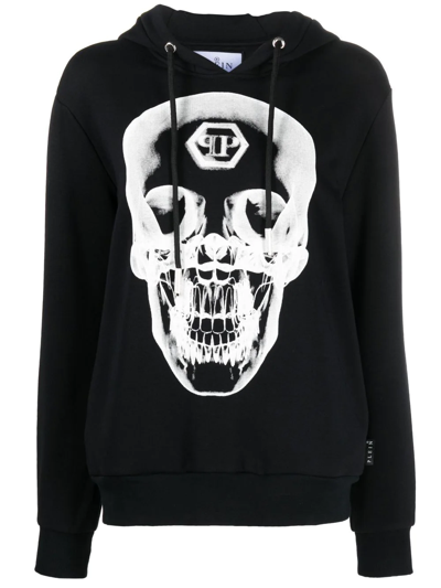 Shop Philipp Plein Skull-print Cotton Hoodie In Black