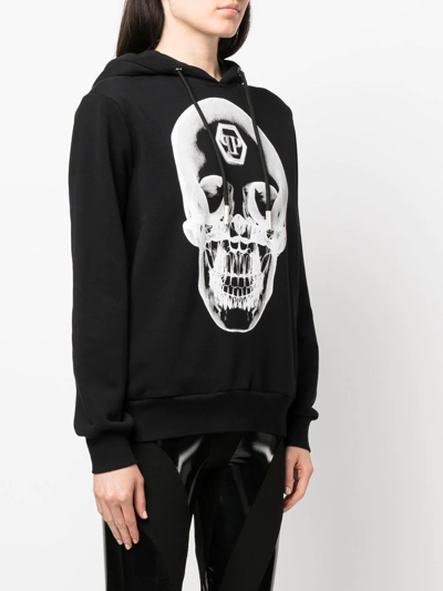 Shop Philipp Plein Skull-print Cotton Hoodie In Black