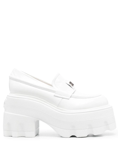 Shop Casadei Logo-plaque Leather Platform Loafers In White