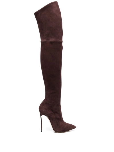 Shop Casadei Knee-high Suede Boots In Red