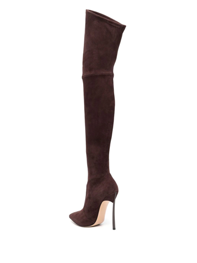 Shop Casadei Knee-high Suede Boots In Red