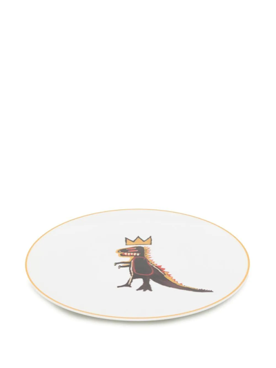 Shop Ligne Blanche Basquiat Dinosaur Crown Porcelain Plate In White