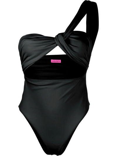 Shop Gauge81 One-shoulder Twist Swimsuit In Black