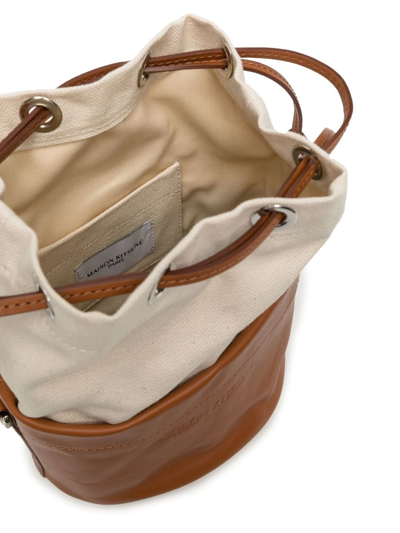 Shop Maison Kitsuné Two-tone Drawstring Bucket Bag In Brown
