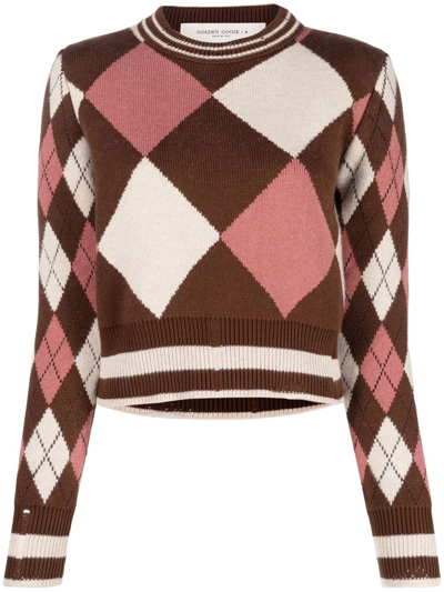 Shop Golden Goose Intarsia-knit Long-sleeve Jumper In Brown