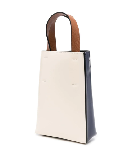 Marni Museo Nano Leather Tote Bag In Blue