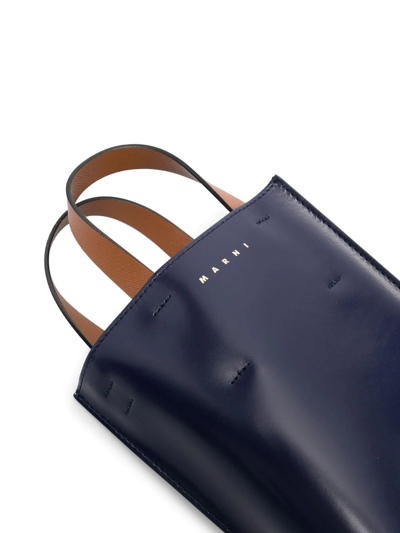 Marni Museo Nano Leather Tote Bag In Blue
