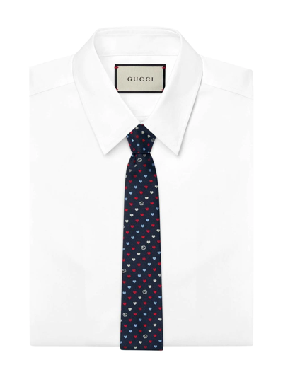 Shop Gucci Interlocking G Jacquard Tie In Blue