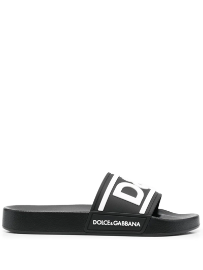 Shop Dolce & Gabbana Logo-print Rubber Slides In Black