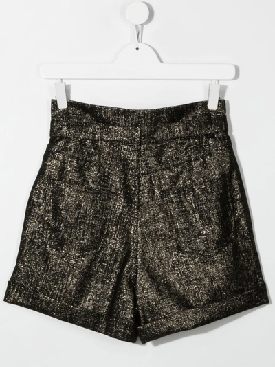 Shop Balmain Teen Metallic High-waisted Shorts In Black